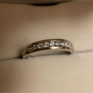 Natural diamonds 14k solid white gold channel set wedding stackable dainty ring